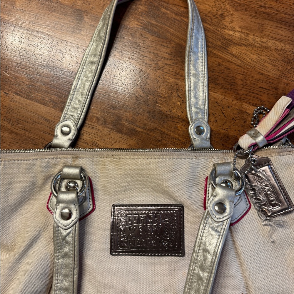 Coach Poppy Canvas Tote with Pink and Silver Accents - Picture 2 of 6